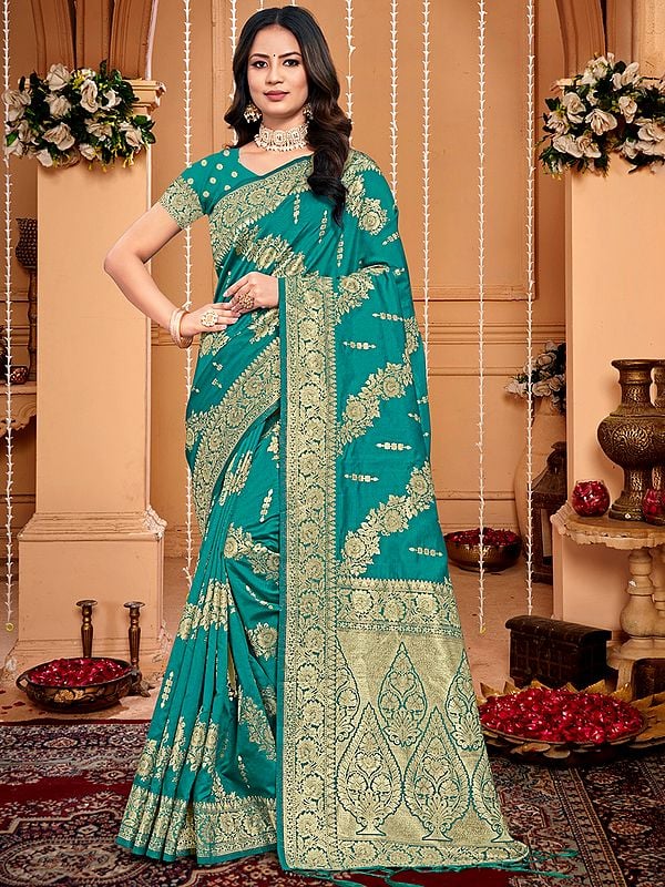 Big Leaf Pallu Silk Saree With Blouse & Tassles Pallu For Women
