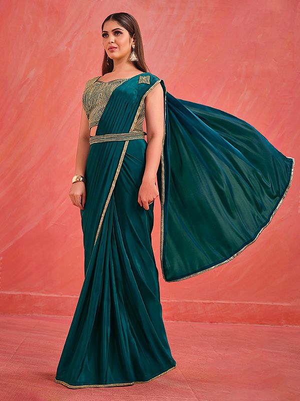 Crepe Silk Georgette Saree With Stitched Blouse Jari, Sequence & Moti Work