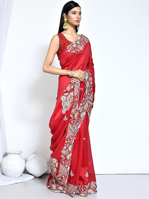 Crepe Silk Saree With Unstitched Blouse Sequence Embroidered