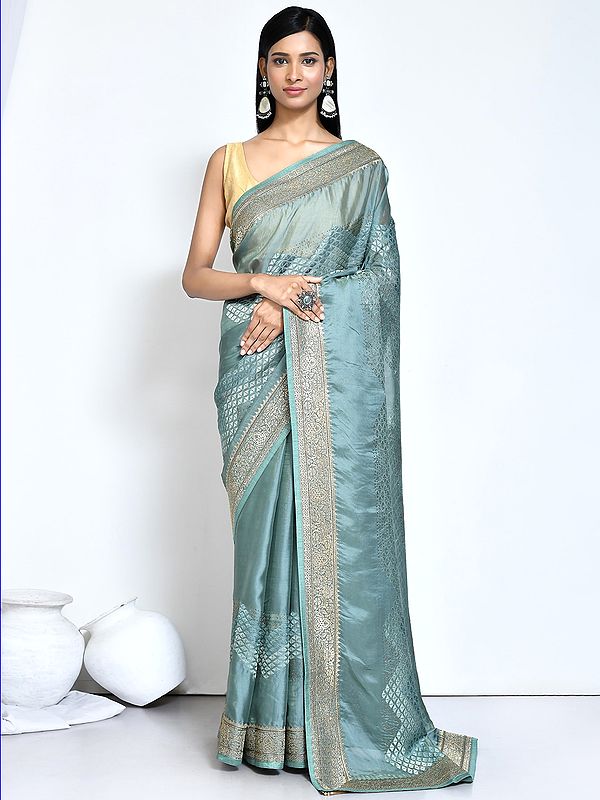 Satin Silk Saree With Unstitched Blouse Woven Design For Lady