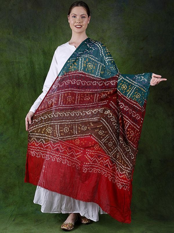 Multicolor Bandhani Tie-Dye Crinkled Dupatta from Gujarat