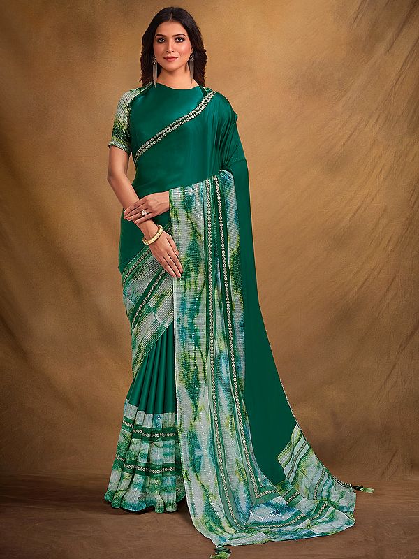 Designer Satin Crepe Sequence Pattern Saree With Blouse For Women