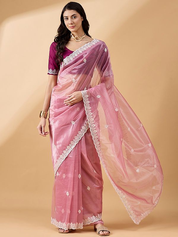 Organza Sequence Embroidered Saree with Blouse