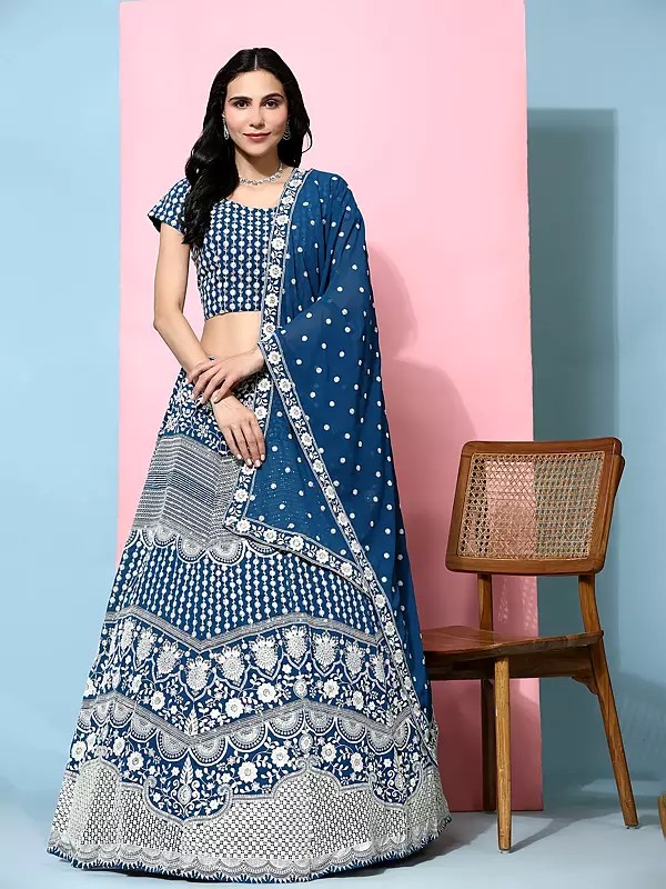 Georgette Thread Embroidered Lehenga Choli with Dupatta