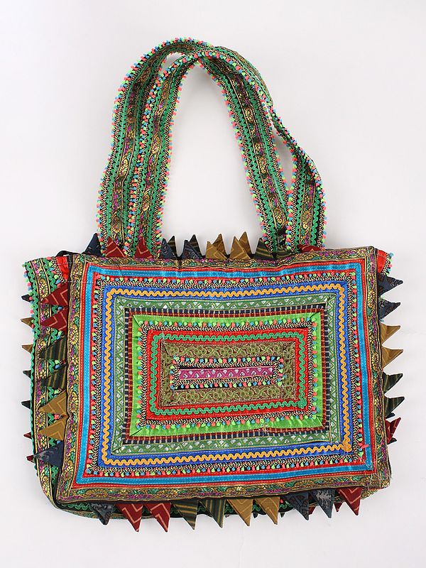 Rabari Embroidered Shoulder Bag from Kutch with Multicolor Patchwork