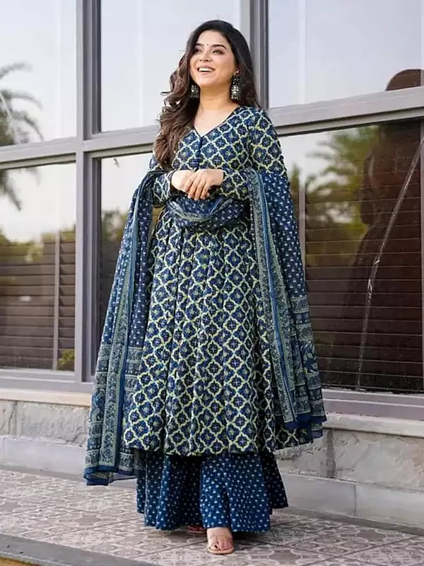 Cloud Burst Cotton Silk Digital Print Gown With Bottom & Cotton Duppatta