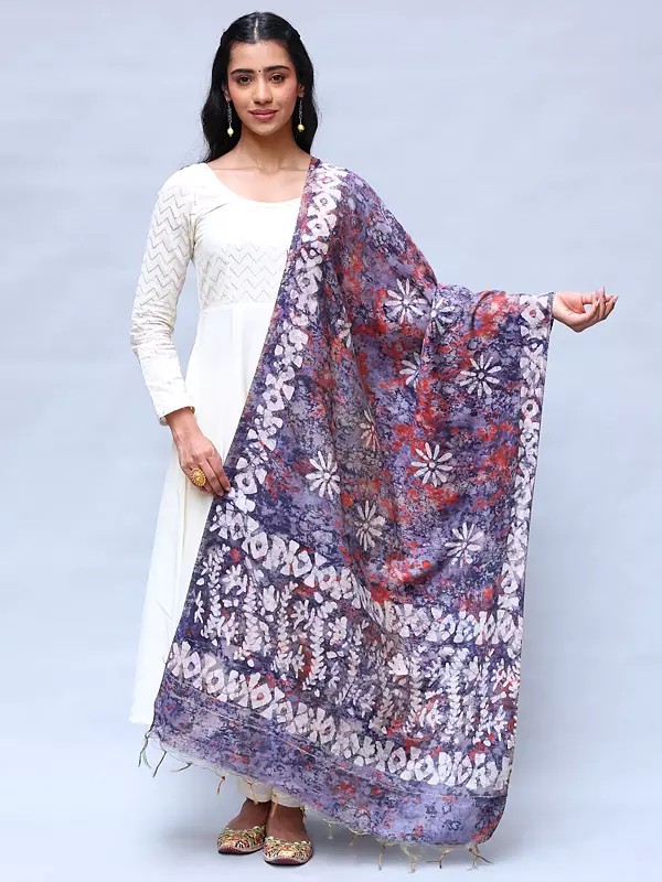 Batik-Dyed Dupatta with Floral Print from Telangana