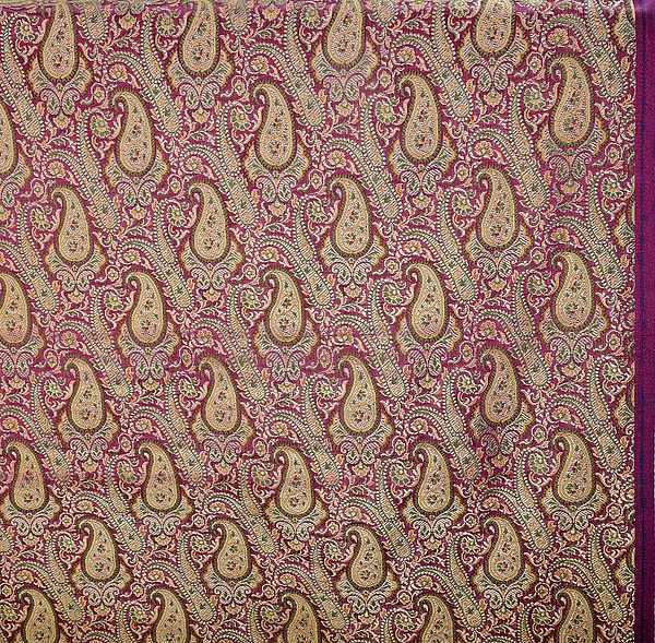 Purple Fabric from Banaras with Paisleys Woven in Golden Thread
