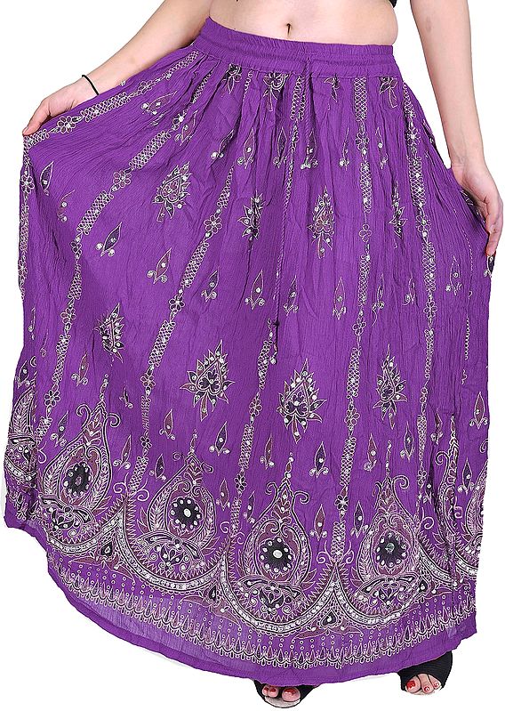 Long Skirt with Printed Flowers and Embroidered Sequins