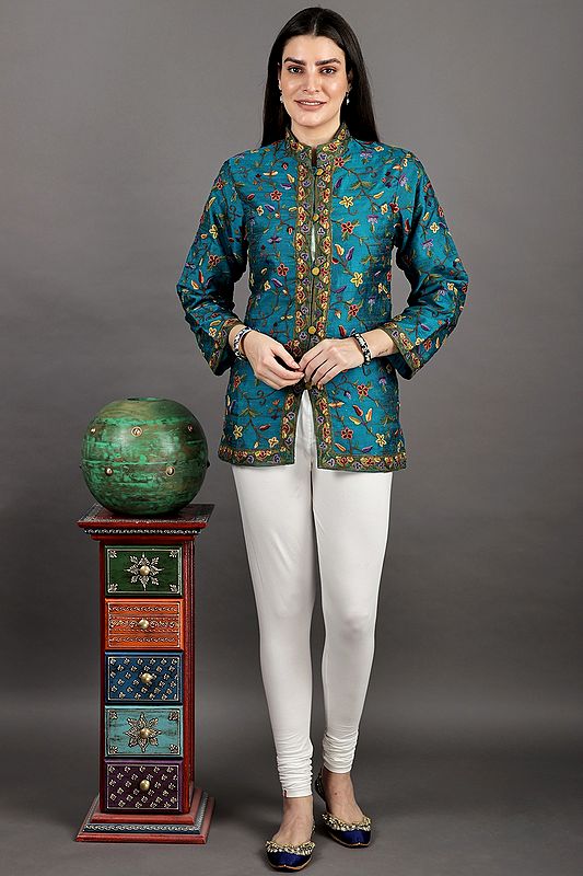 Seaport Jacket from Kashmir with Aari Hand-Embroidered Flowers All-Over