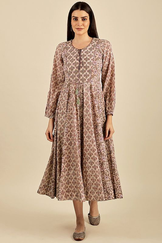 "Agrima" Representing the Delicacy- Hand Block Printed Embroidered Cotton Dress