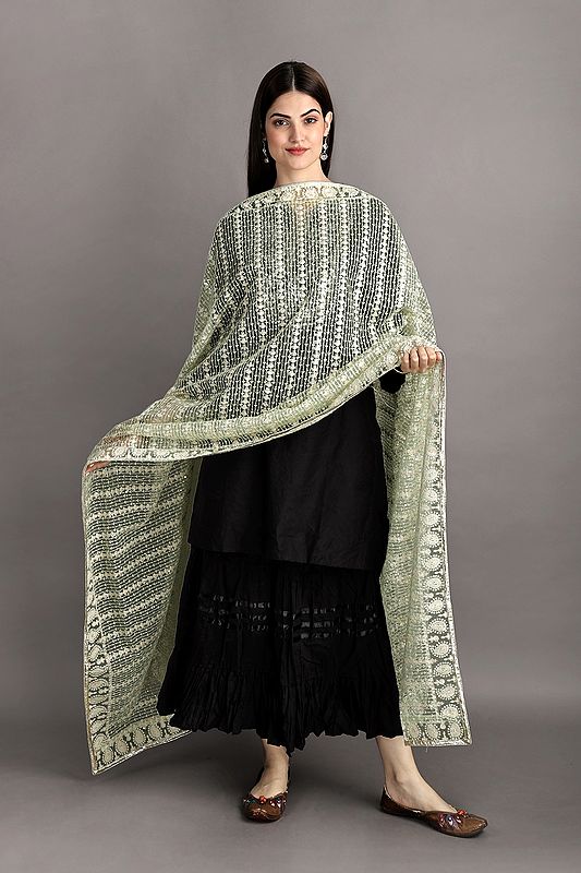Heavy Embroidered Net Dupatta with Paisley