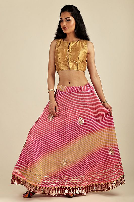 Multi-coloured Cotton Kota Doriya Leheriya Print Flared Maxi Skirt