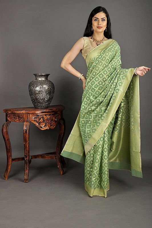 Banarasi Silk Kora Sari with Woven Pattern All-over