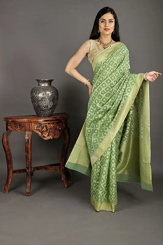 Banarasi Silk Kora Saree with Woven Pattern All-over