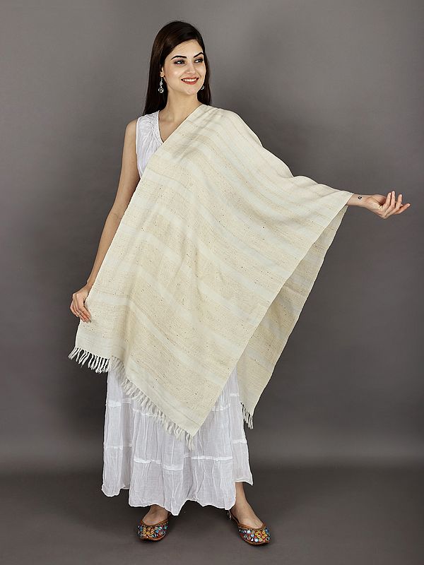 Handwoven Pure Wool Stole From Uttarakhand with Woven Stripes (Trishulii - A Community-Owned Producer Company)