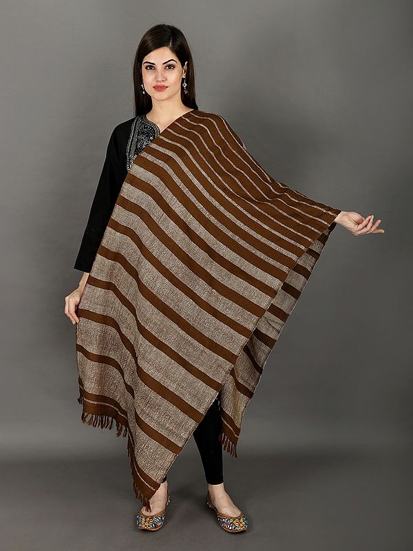 Handwoven Pure Wool Stole From Uttarakhand with Woven Stripes (Trishulii - A Community-Owned Producer Company)
