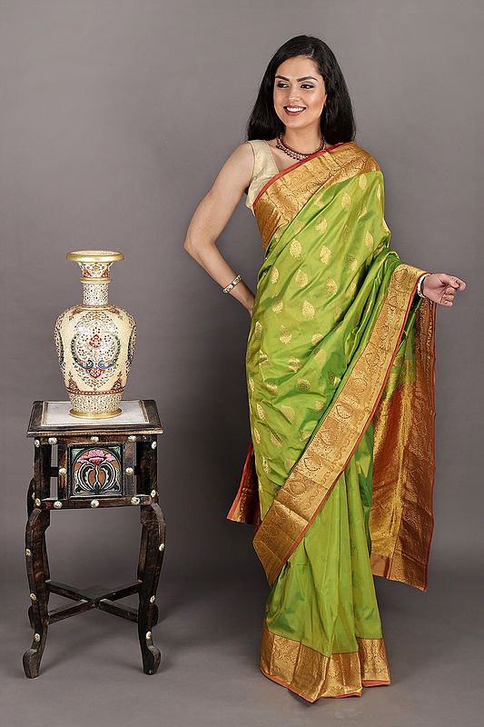 Greenery Hand Woven Pure Silk Uppada Sari from Bangalore
