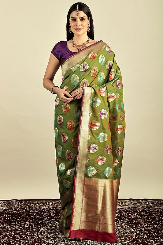 Banarasi Silk Brocaded Sari with Woven Tree All-over