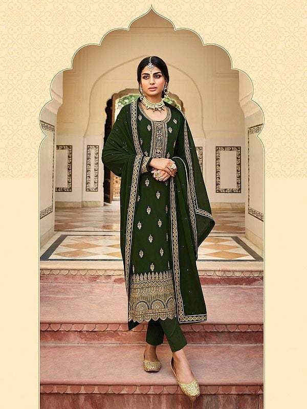 Long Trouser Salwar-Kameez Suit with Heavy Embroidery