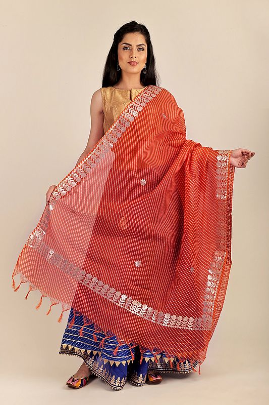 Traditional Leheriya Tie-Dye Kota Doria Cotton Dupatta from Jodhpur