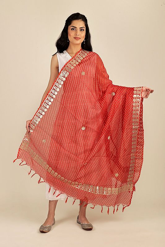 Traditional Leheriya Tie-Dye Kota Doria Cotton Dupatta from Jodhpur