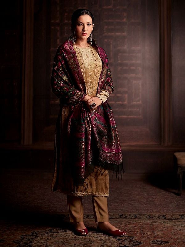 Pure Velvet Solid with Kaani Woven Dupatta Salwar-Kameez Suit