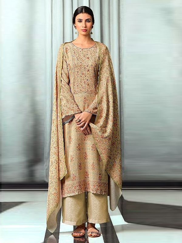 Gravel Woven Salwar-Kameez Suit With Palazzo Pants