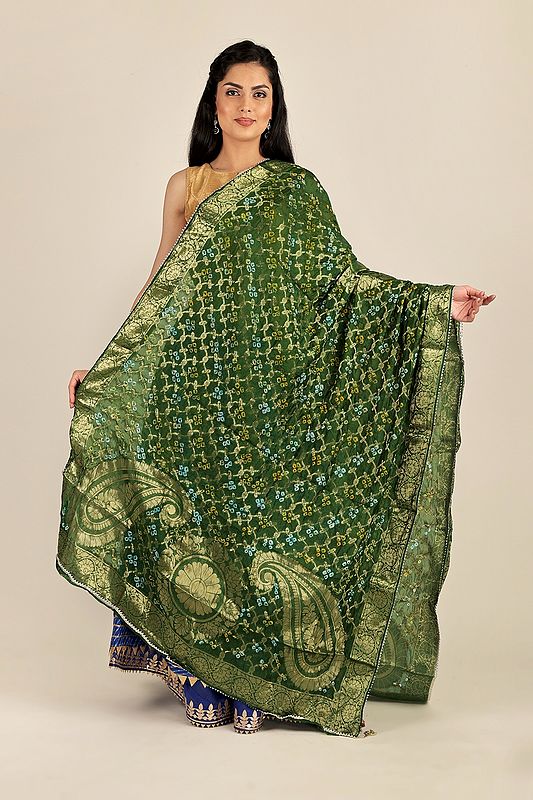Bandhani Gharchola Silk Dupatta with Giant Paisleys