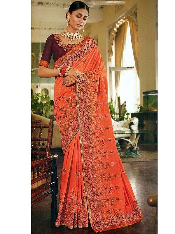 Designer Party Wear Saree With Heavy Embroidered Border