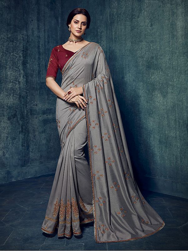 Skyrocket Silk Saree With Floral Zari Work On Border And Anchal