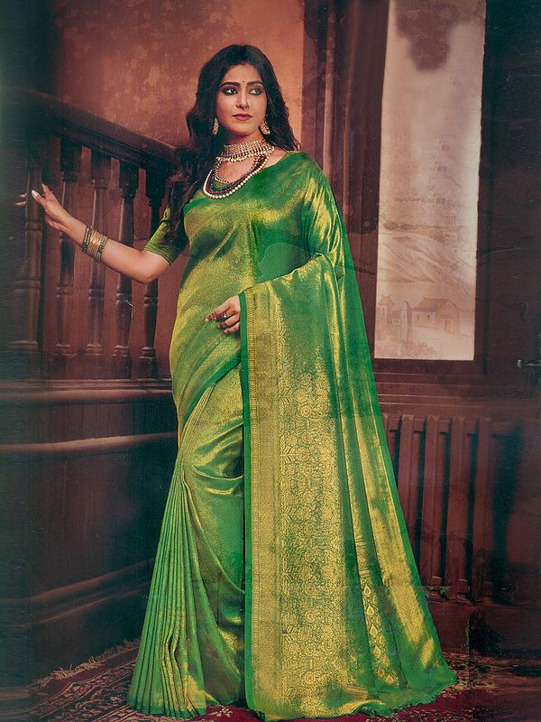 Jolly-Green Heavy Brocaded Banarasi Silk Saree