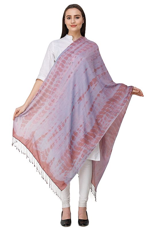 Lavender-Herb Digital Print Wool Stole with Tassels from Amritsar