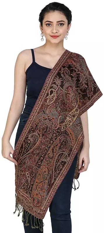 Reversible Jamawar Scarf from Amritsar with Woven Paisleys