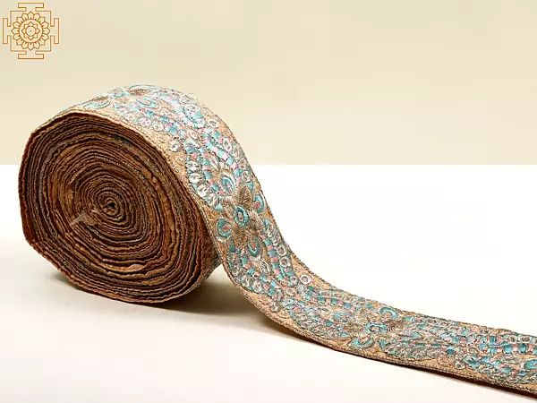 Peach Border with Multicolor Silver-Zari Thread Work