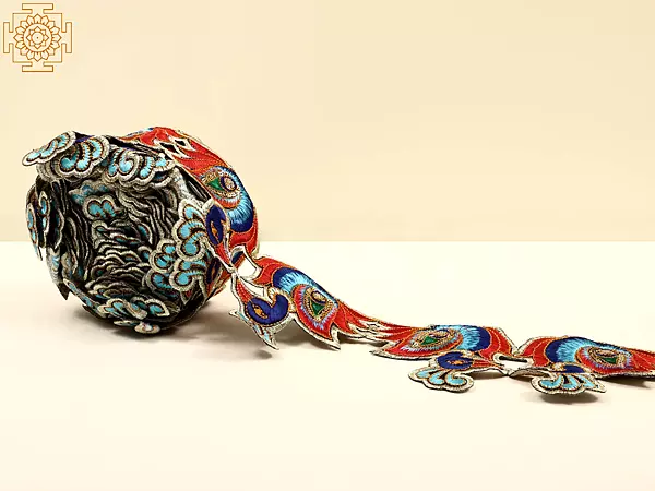 Multicolor Thread Embroidered Peacock Border with Sequins