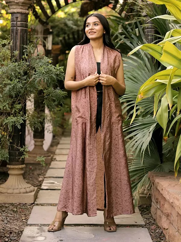 Vintage Pure Silk Long Jacket with Pockets from Jodhpur