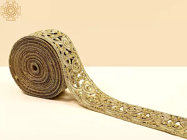 Pale Gold Zari and Stone Cut Work Border