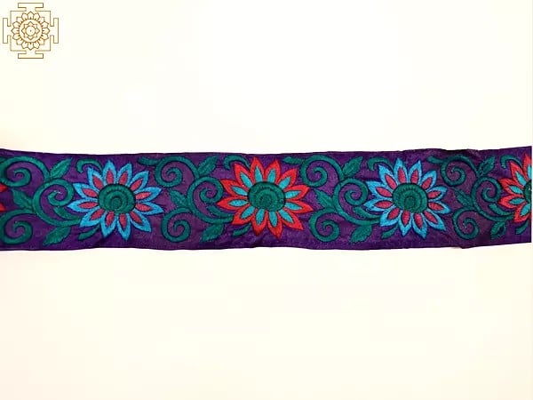 Tillandsia Purple Fabric Border with Floral Thread Embroidery