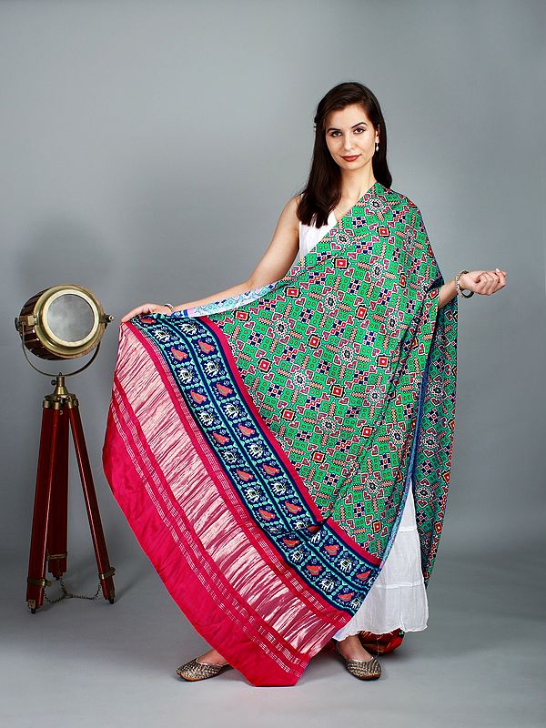 Ajrakh Print Gajji Patola Silk Dupatta