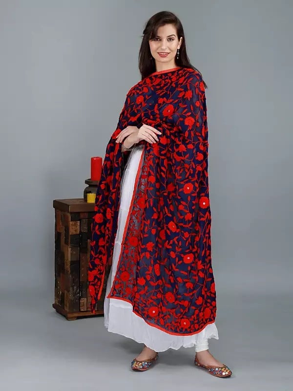 Phulkari Dupatta with Floral Embroidered Design