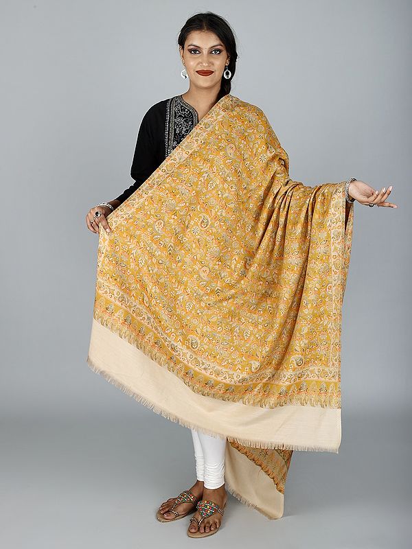 Woolen Jamawar Shawl with Woven Paisley and Flower Motif