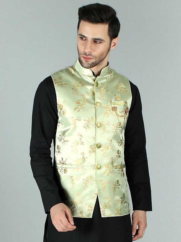 Ethnic Party Wear Floral Brocade Nehru Jacket Waist Coat