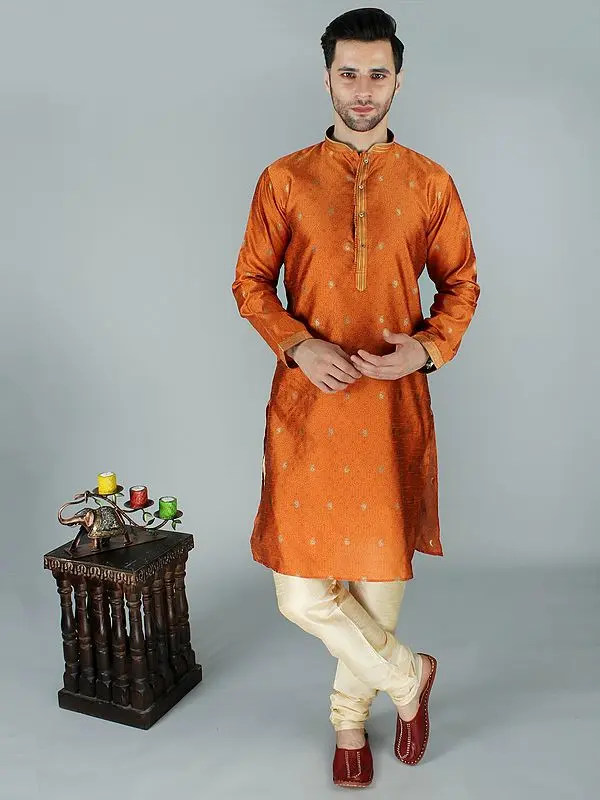 Paisley-Floral Brocade Pattern Kurta Pajama Set