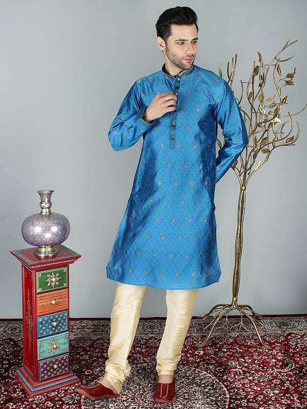 Paisley-Floral Brocade Pattern Kurta Pajama Set