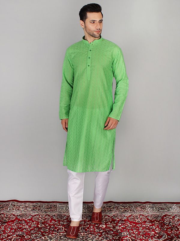 Summer-Green Chikankari Cotton Kurta Pajama Set