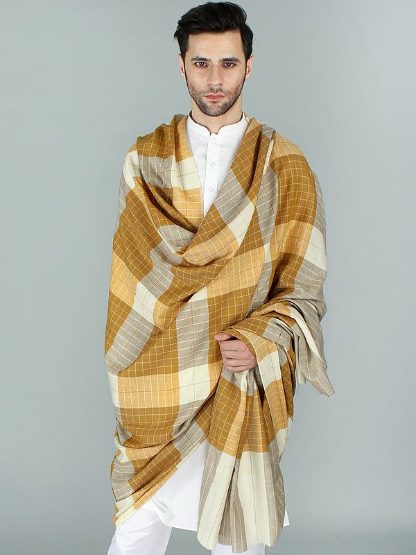 Checkered Pure Pashmina Dushala for Men with Vibrant Color Combo