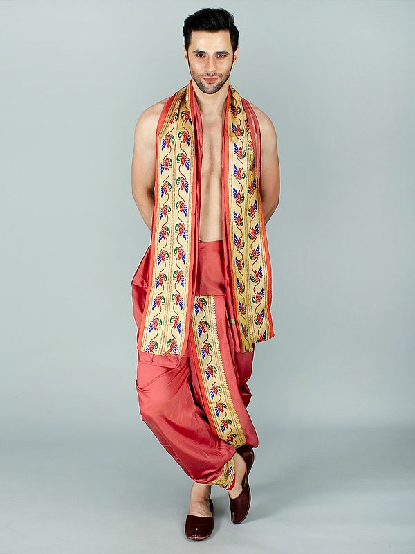 Dhoti and Veshti Ready To Wear Set With Broad Woven Golden Border