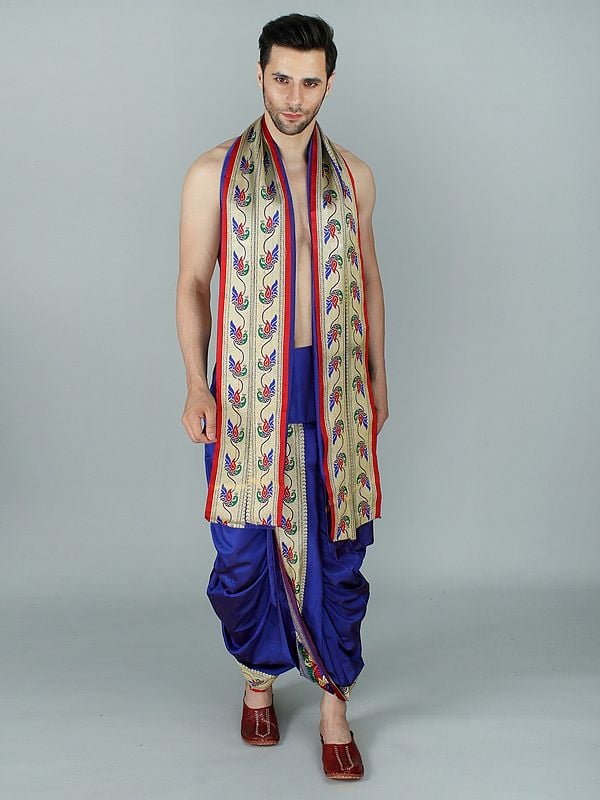 Dhoti and Veshti Ready To Wear Set With Broad Woven Golden Border