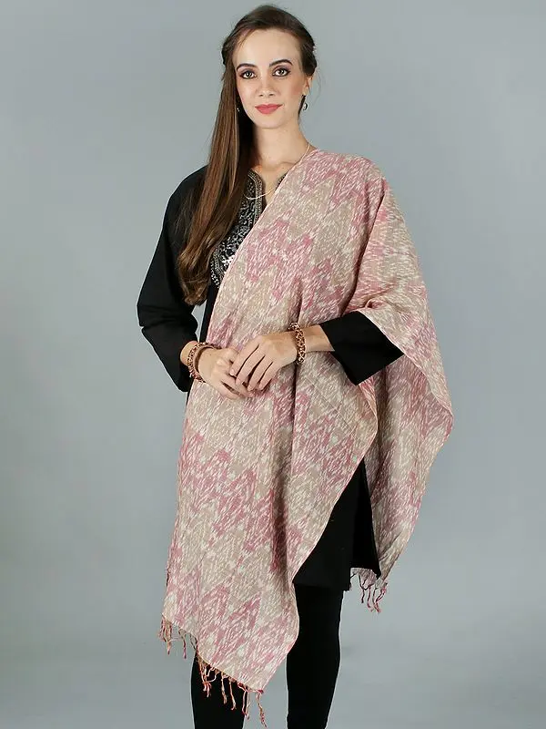 Ginger-Root Ikat Weave Handloom Stole with Maroon Contrast